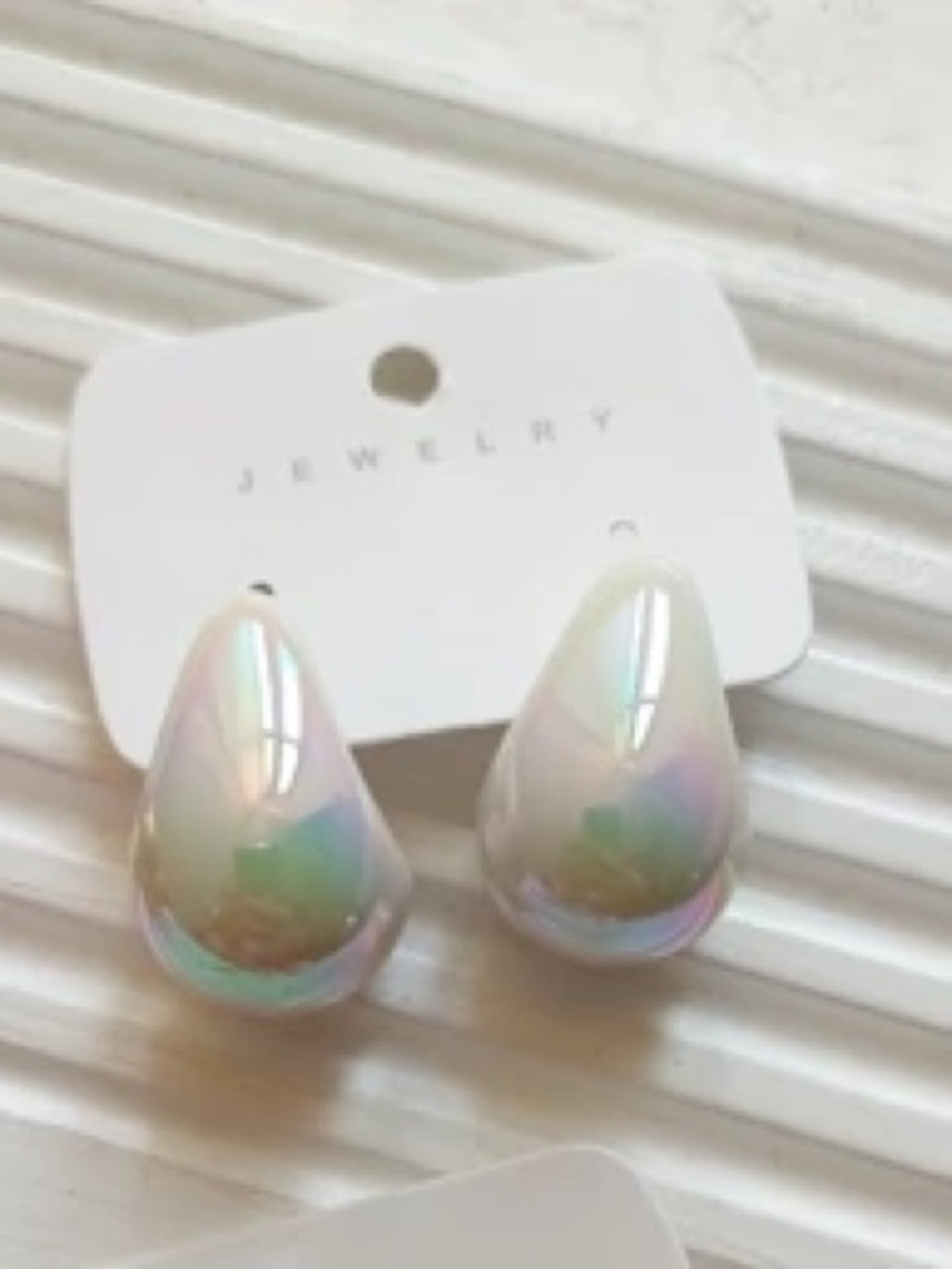 Iridescent White Teardrop Earrings